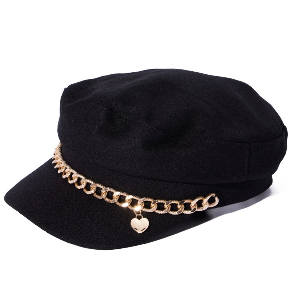 Fashion Nova Black Cap with Gold Chain